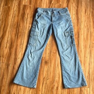 BONGO Light Blue Cargo Flare Mid Rise Jeans